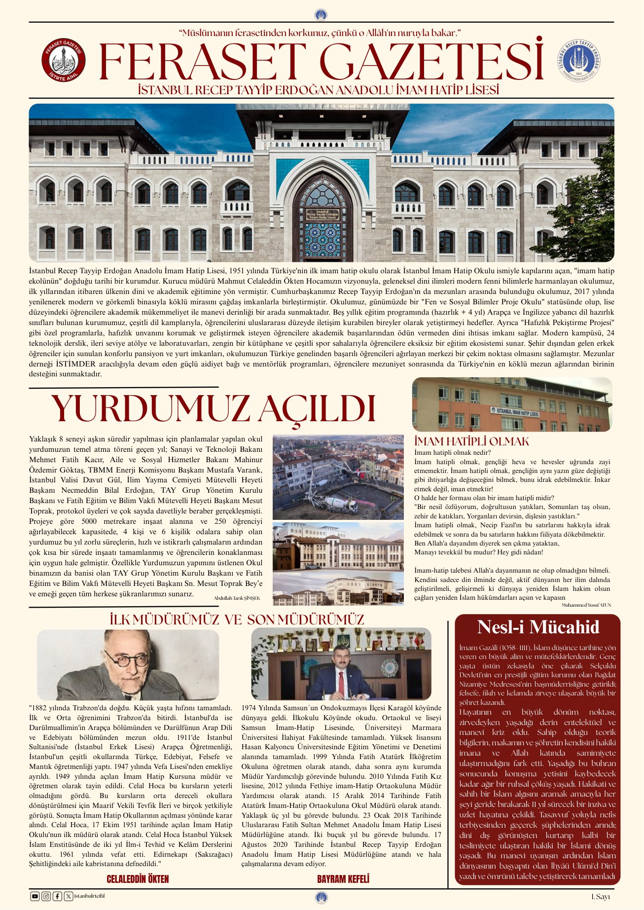 Feraset Gazetesi 1. Sayı kapağı